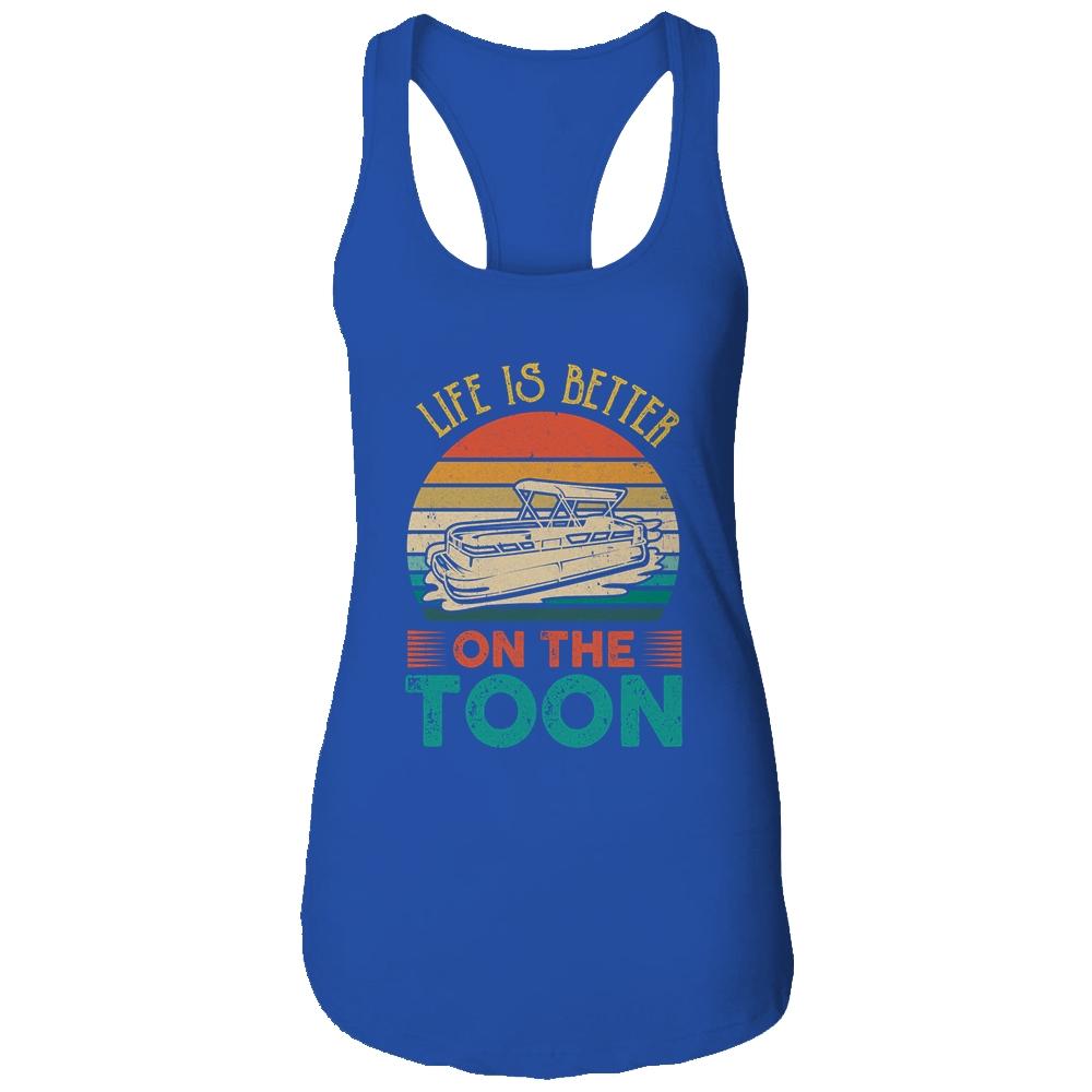 Pontoon Boat Life Is Better On Toon Pontoon Captain-T-Shirt & Tank Top-Women's Ideal Racerback Tank-Royal