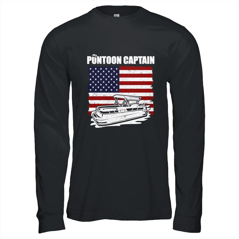 Pontoon Captain USA American Flag Pontoon For Men-T-Shirt & Hoodie-Long Sleeve T-Shirt-Black