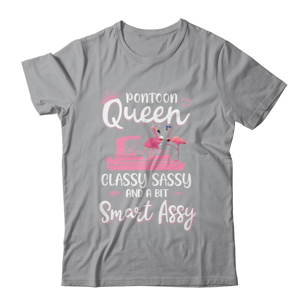 Pontoon Queen Classy Sassy Funny Flamingo Drink Wine-T-Shirt & Tank Top-Classic T-Shirt-Sport Grey