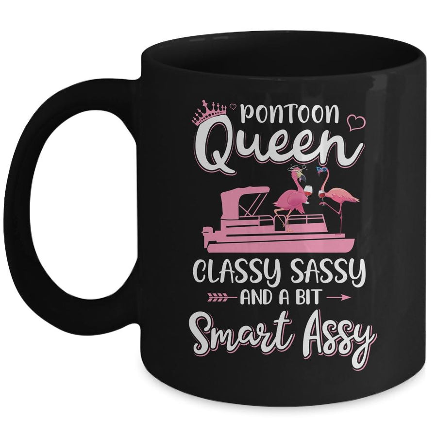 Pontoon Queen Classy Sassy Funny Flamingo Drink Wine Mug-Coffee Mug-Mug-Black
