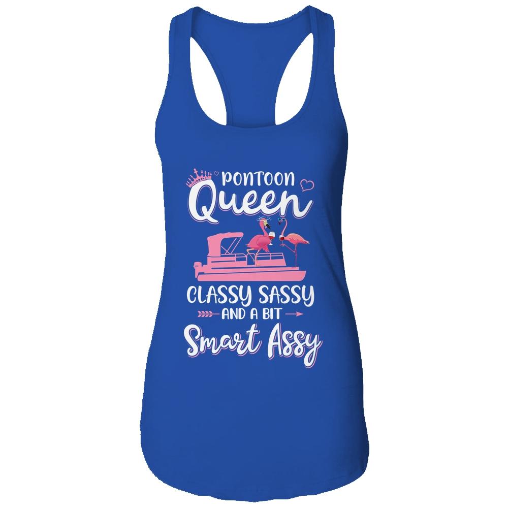 Pontoon Queen Classy Sassy Funny Flamingo Drink Wine-T-Shirt & Tank Top-Women's Ideal Racerback Tank-Royal