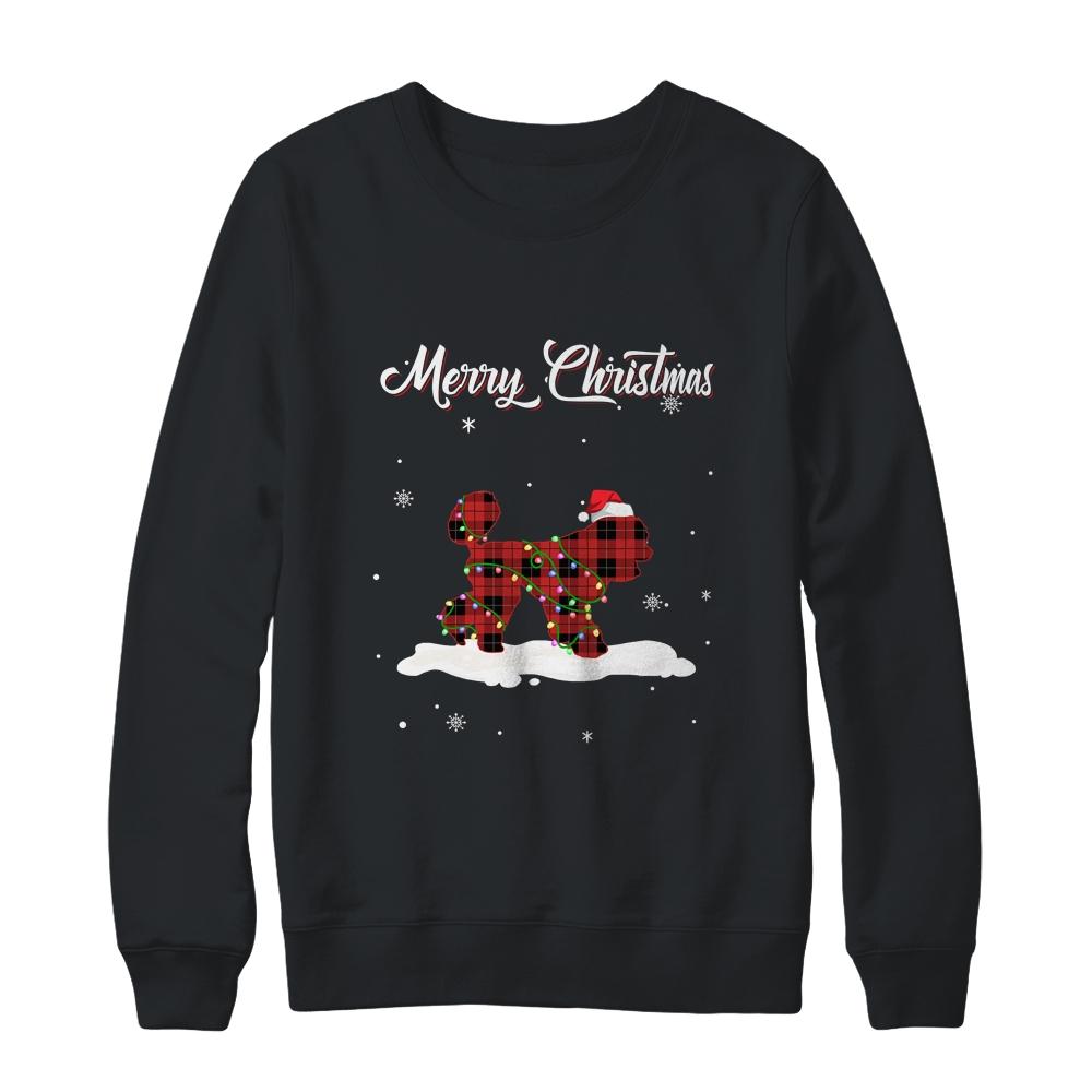 Poodle Christmas Red Plaid Dog Lover Pajama Family Gift-T-Shirt & Sweatshirt-Crewneck Sweatshirt-Black