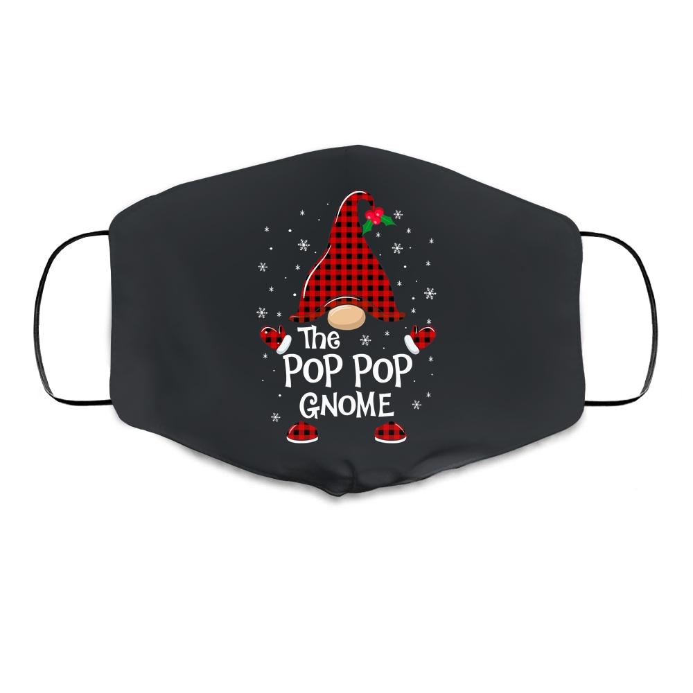 Pop Pop Gnome Buffalo Plaid Matching Christmas Pajama Gift Cloth Face Mask-Cloth Face Mask-Cloth Face Mask-Black