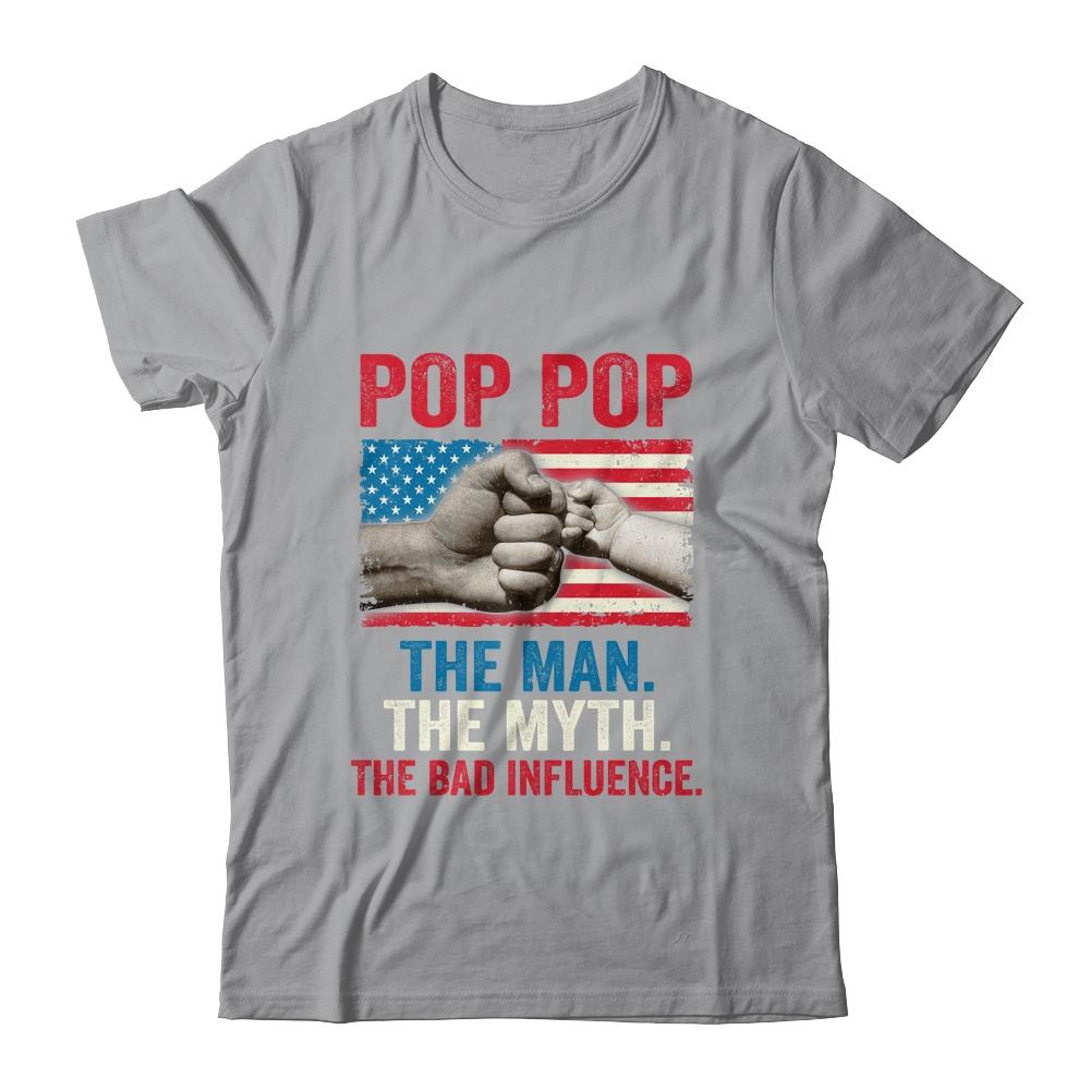Pop Pop The Man The Myth The Bad Influence American Flag-T-Shirt & Hoodie-Classic T-Shirt-Sport Grey