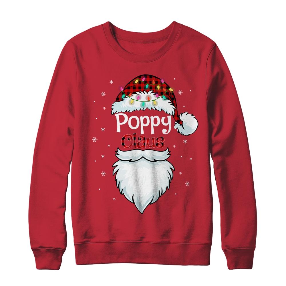 Poppy Claus Beard Red Plaid Christmas Pajamas Xmas-T-Shirt & Sweatshirt-Crewneck Sweatshirt-Red