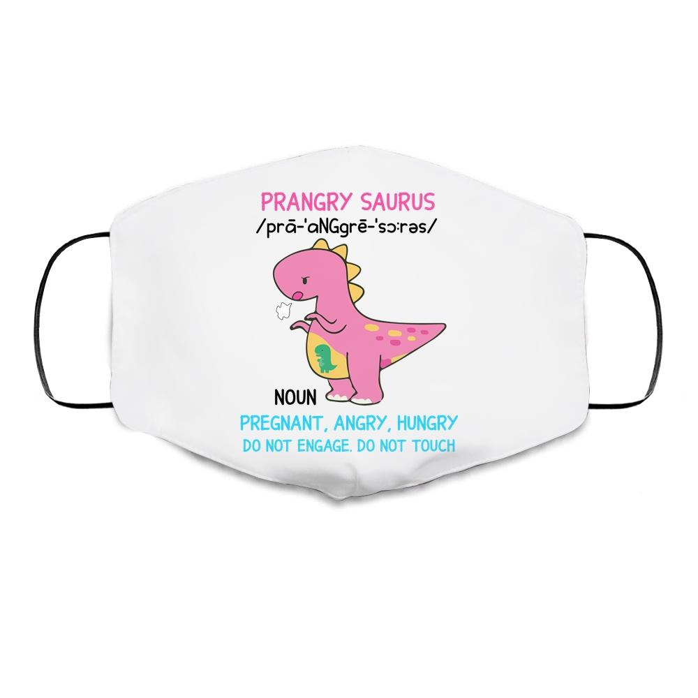 Prangry Saurus Definition Funny Pregnancy Announcement Cloth Face Mask-Cloth Face Mask-Cloth Face Mask-White