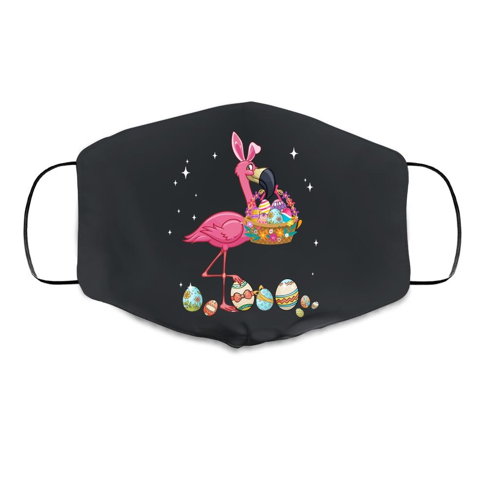 Pretty Easter Flamingo With Easter Basket Cloth Face Mask-Cloth Face Mask-Cloth Face Mask-Black