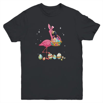 Pretty Easter Flamingo With Easter Basket Youth-Youth Shirt-Youth T-Shirt-Black