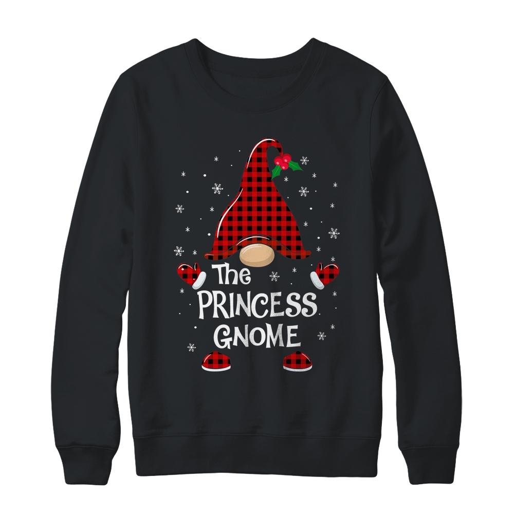 Princess Gnome Buffalo Plaid Matching Christmas Pajama Gift-T-Shirt & Sweatshirt-Crewneck Sweatshirt-Black
