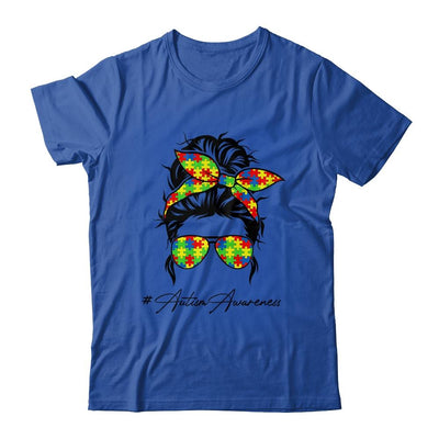 Proud Autism Mom Messy Bun Girl Puzzle Piece Mother's Day-T-Shirt & Tank Top-Classic T-Shirt-Royal