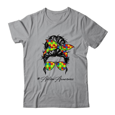 Proud Autism Mom Messy Bun Girl Puzzle Piece Mother's Day-T-Shirt & Tank Top-Classic T-Shirt-Sport Grey