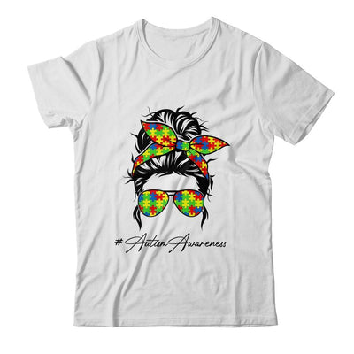 Proud Autism Mom Messy Bun Girl Puzzle Piece Mother's Day-T-Shirt & Tank Top-Classic T-Shirt-White