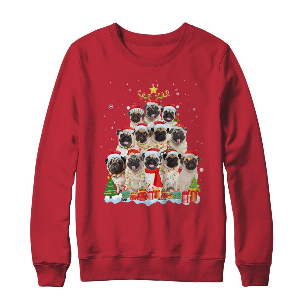 Pug Christmas Tree Pajama Xmas-T-Shirt & Sweatshirt-Crewneck Sweatshirt-Red