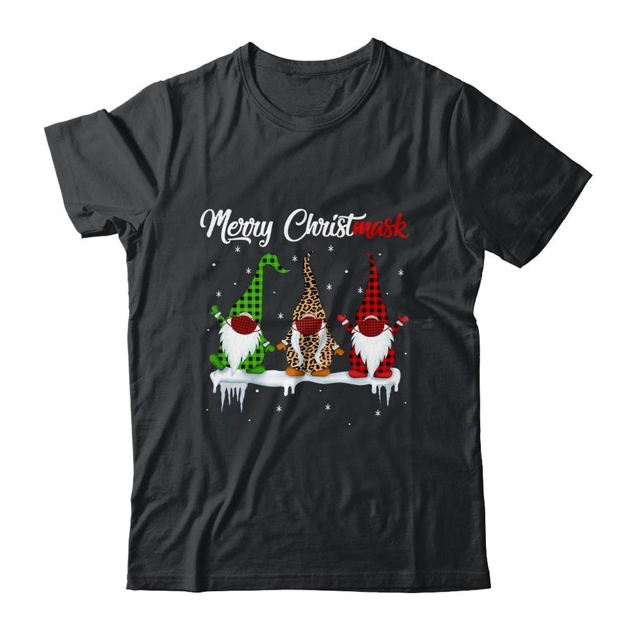 Quarantine Christmas Gnomes Wear Mask Buffalo Plaid Leopard-T-Shirt & Sweatshirt-Classic T-Shirt-Black