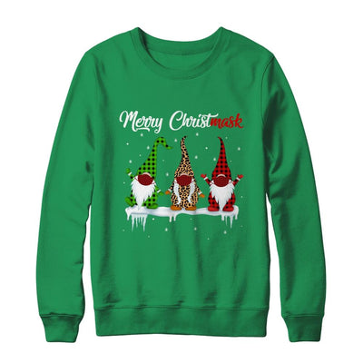 Quarantine Christmas Gnomes Wear Mask Buffalo Plaid Leopard-T-Shirt & Sweatshirt-Crewneck Sweatshirt-Irish Green