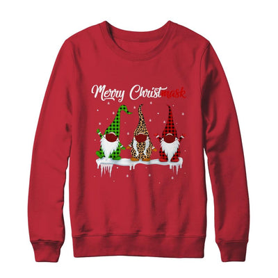 Quarantine Christmas Gnomes Wear Mask Buffalo Plaid Leopard-T-Shirt & Sweatshirt-Crewneck Sweatshirt-Red