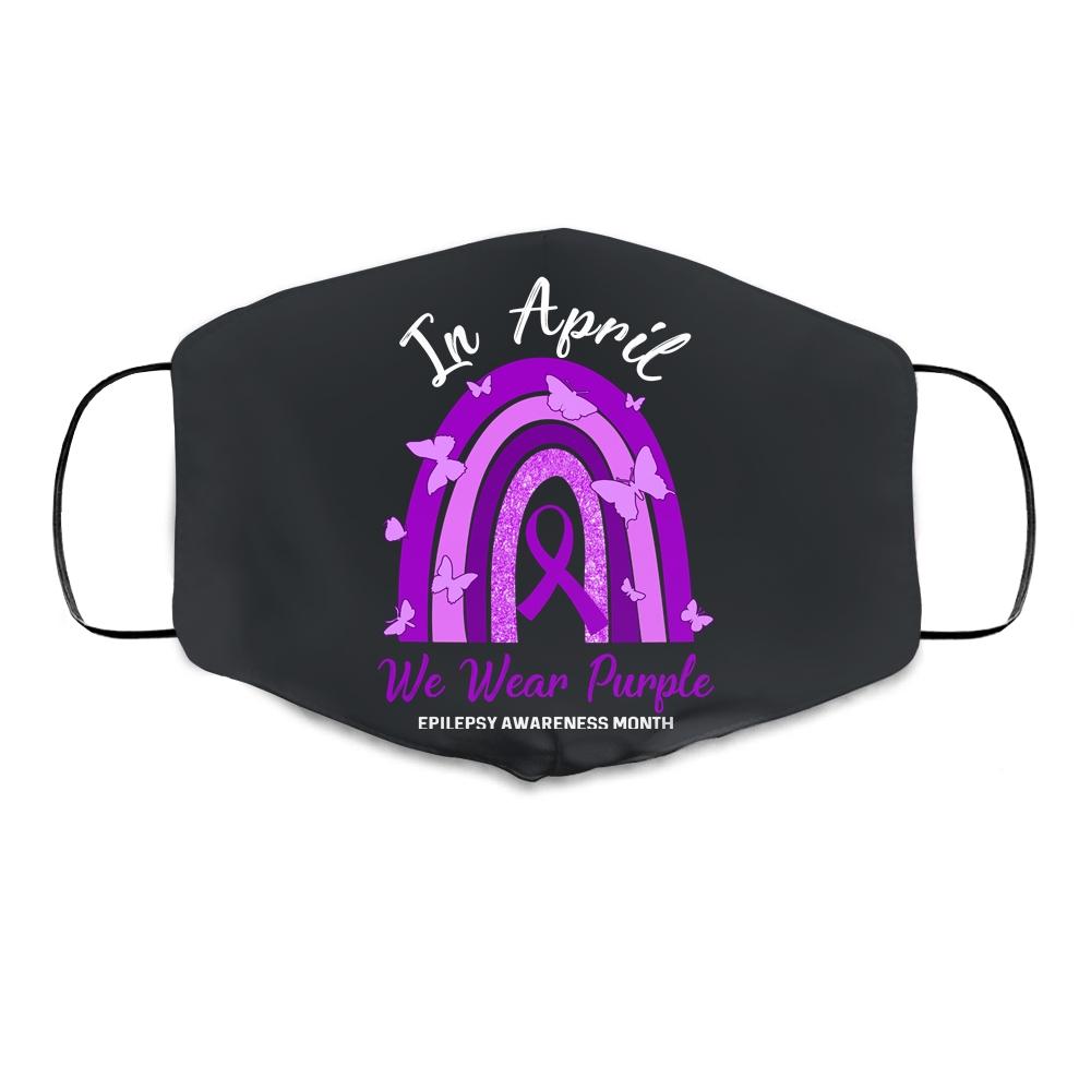 Rainbow In April We Wear Purple Epilepsy Awareness Month Cloth Face Mask-Cloth Face Mask-Cloth Face Mask-Black