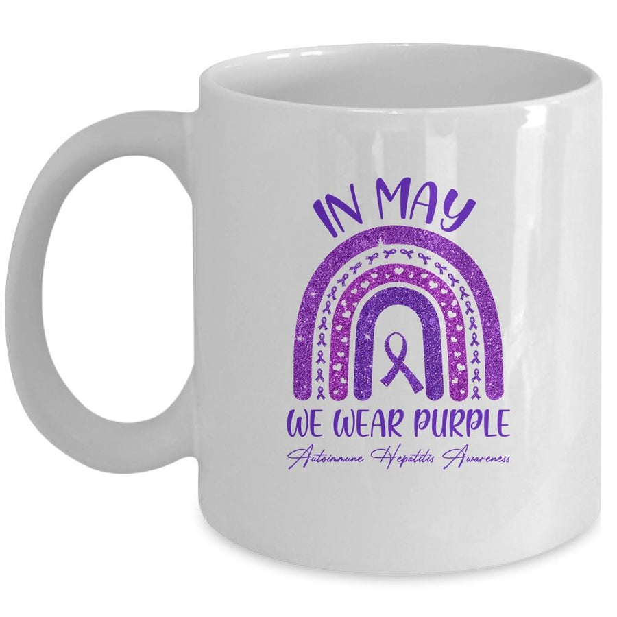 Rainbow In May We Wear Purple Autoimmune Hepatitis Awareness Mug-Coffee Mug-Mug-White