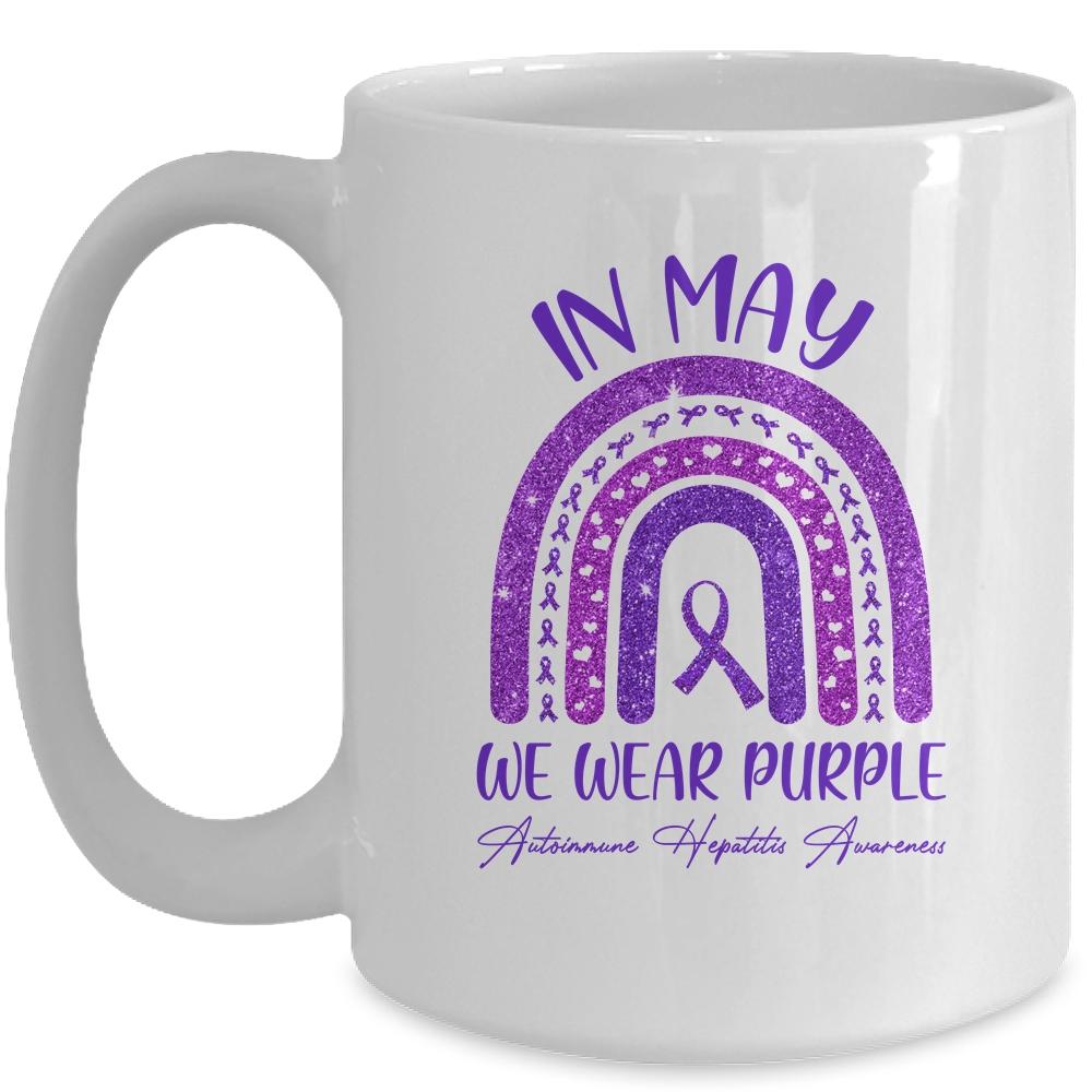 Rainbow In May We Wear Purple Autoimmune Hepatitis Awareness Mug-Coffee Mug-Mug-White