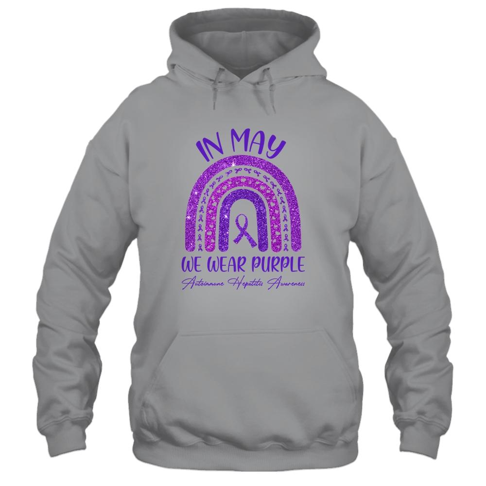 Rainbow In May We Wear Purple Autoimmune Hepatitis Awareness-T-Shirt & Hoodie-Pullover Hoodie-Sport Grey