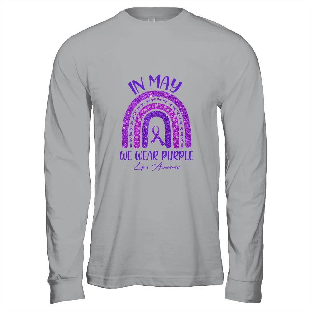 Rainbow In May We Wear Purple Lupus Awareness Month-T-Shirt & Hoodie-Long Sleeve T-Shirt-Sport Grey