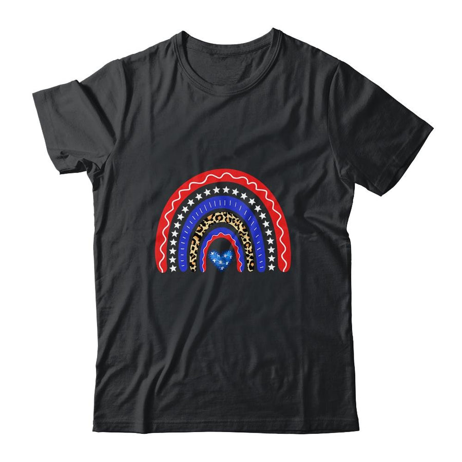 Rainbow Leopard American Flag 4th Of July For Women Girl-T-Shirt & Tank Top-Classic T-Shirt-Black