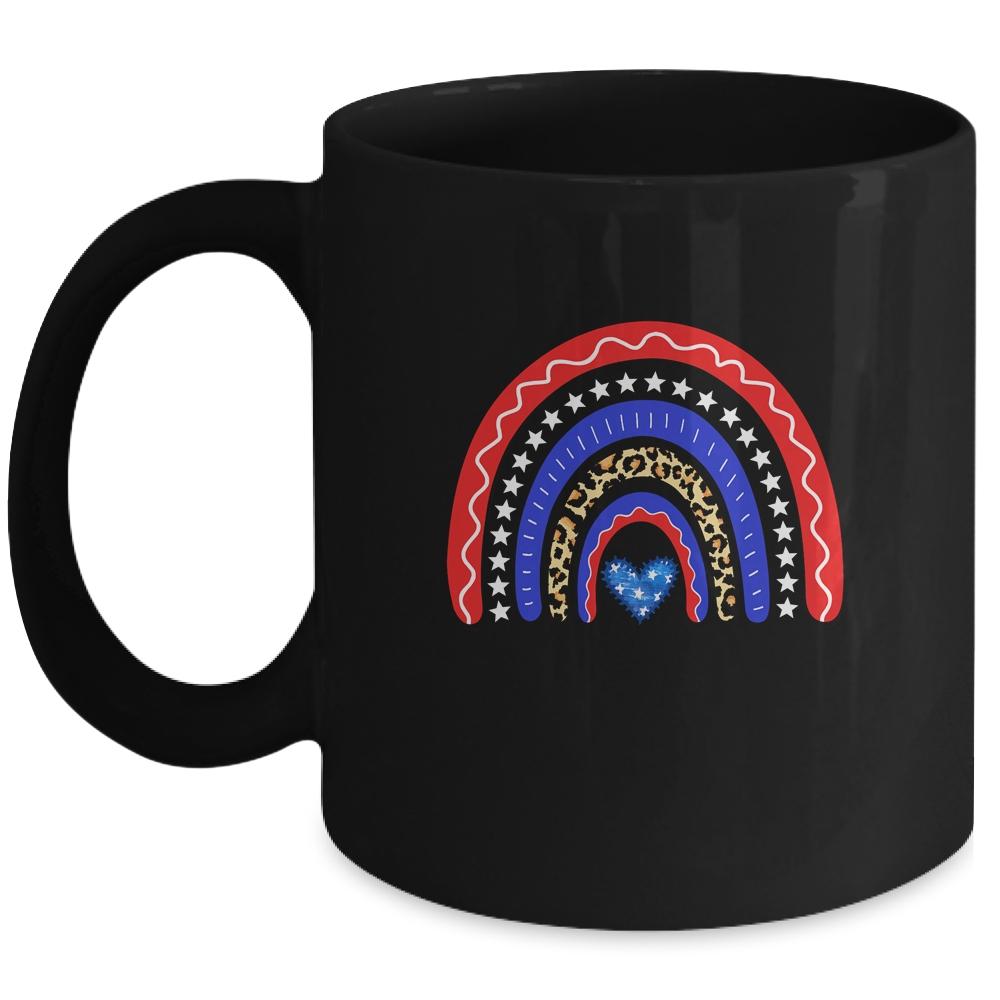 Rainbow Leopard American Flag 4th Of July For Women Girl Mug-Coffee Mug-Mug-Black