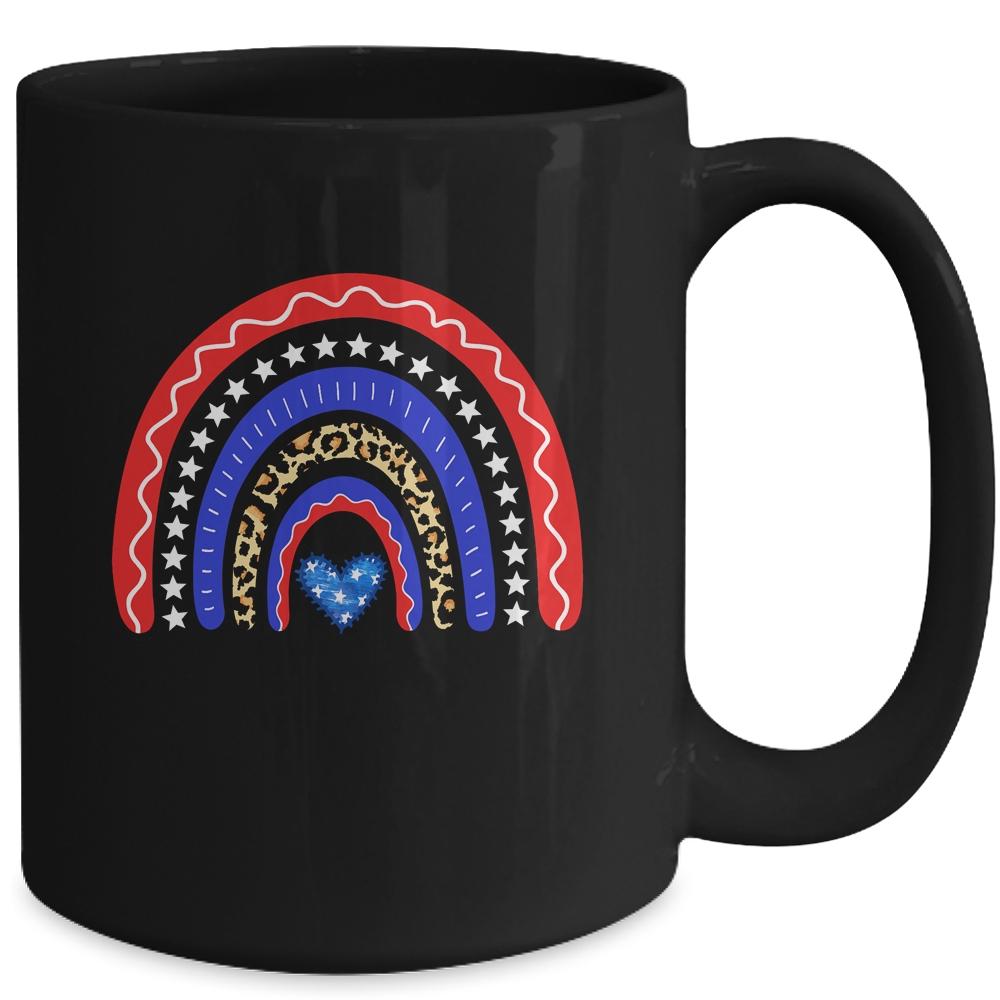 Rainbow Leopard American Flag 4th Of July For Women Girl Mug-Coffee Mug-