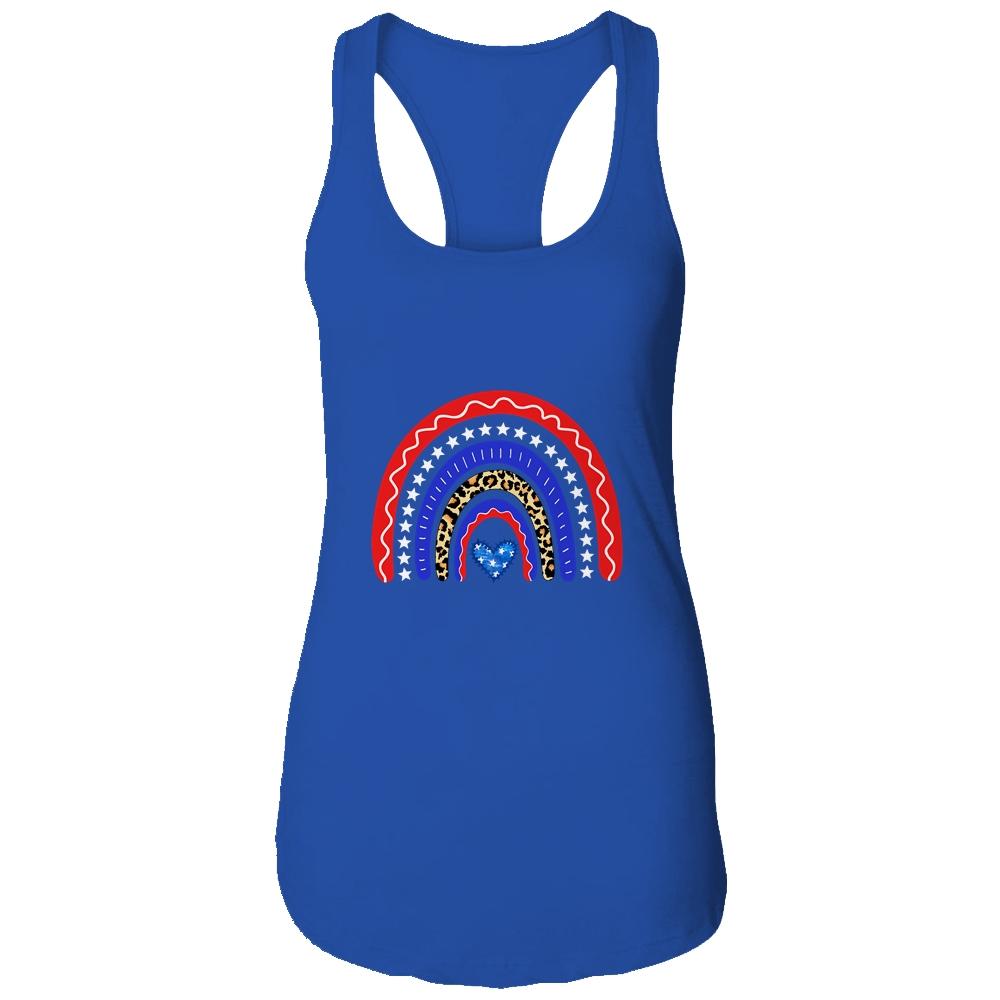 Rainbow Leopard American Flag 4th Of July For Women Girl-T-Shirt & Tank Top-Women's Ideal Racerback Tank-Royal