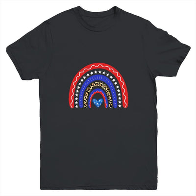 Rainbow Leopard American Flag 4th Of July Kids Boys Girls Youth-Youth Shirt-Youth T-Shirt-Black