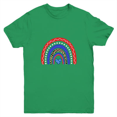 Rainbow Leopard American Flag 4th Of July Kids Boys Girls Youth-Youth Shirt-Youth T-Shirt-Irish Green
