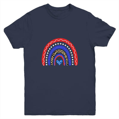 Rainbow Leopard American Flag 4th Of July Kids Boys Girls Youth-Youth Shirt-Youth T-Shirt-Navy