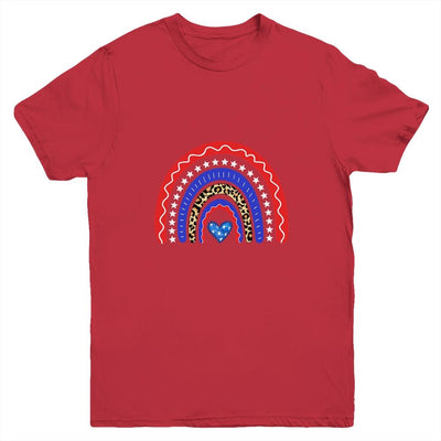Rainbow Leopard American Flag 4th Of July Kids Boys Girls Youth-Youth Shirt-Youth T-Shirt-Red