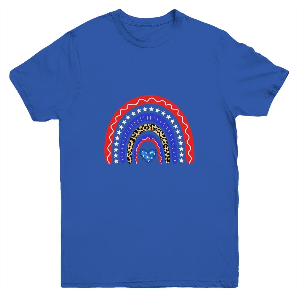 Rainbow Leopard American Flag 4th Of July Kids Boys Girls Youth-Youth Shirt-Youth T-Shirt-Royal