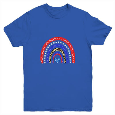 Rainbow Leopard American Flag 4th Of July Kids Boys Girls Youth-Youth Shirt-Youth T-Shirt-Royal
