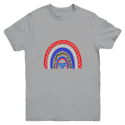 Rainbow Leopard American Flag 4th Of July Kids Boys Girls Youth-Youth Shirt-Youth T-Shirt-Sport Grey