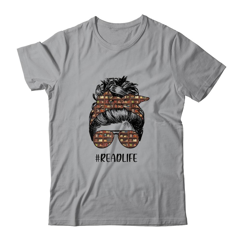 Read More Books Teacher Messy Bun Life Hair Glasses Reading-T-Shirt & Tank Top-Classic T-Shirt-Sport Grey