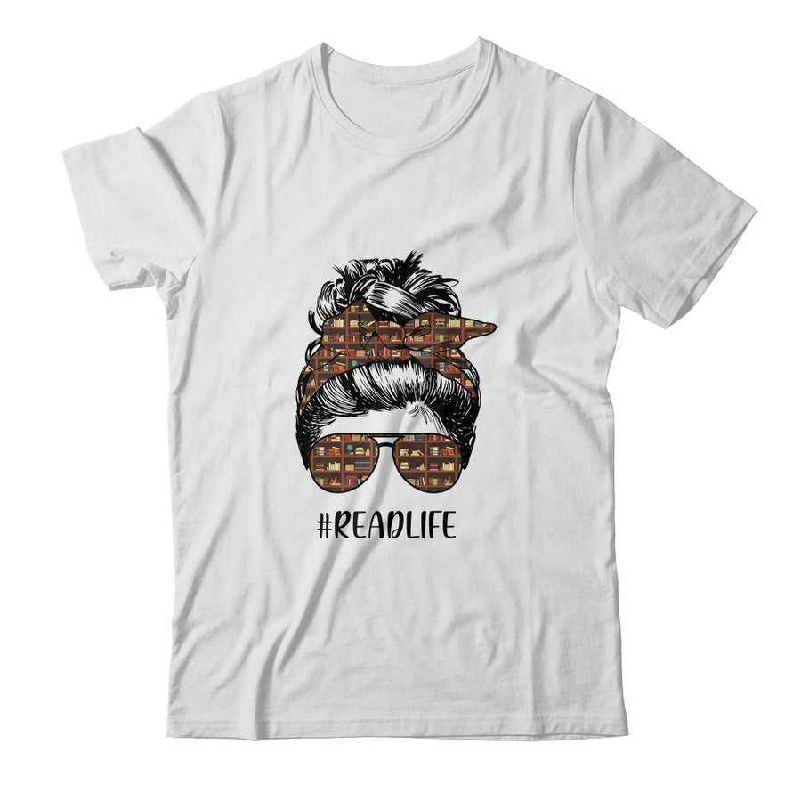 Read More Books Teacher Messy Bun Life Hair Glasses Reading-T-Shirt & Tank Top-Classic T-Shirt-White