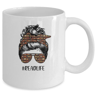 Read More Books Teacher Messy Bun Life Hair Glasses Reading Mug-Coffee Mug-