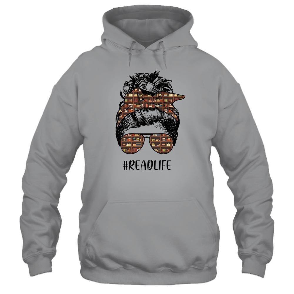 Read More Books Teacher Messy Bun Life Hair Glasses Reading-T-Shirt & Tank Top-Pullover Hoodie-Sport Grey