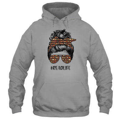 Read More Books Teacher Messy Bun Life Hair Glasses Reading-T-Shirt & Tank Top-Pullover Hoodie-Sport Grey