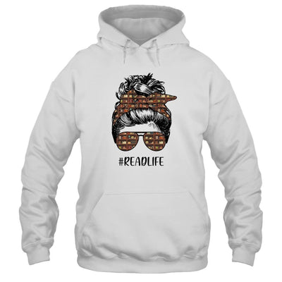 Read More Books Teacher Messy Bun Life Hair Glasses Reading-T-Shirt & Tank Top-Pullover Hoodie-White