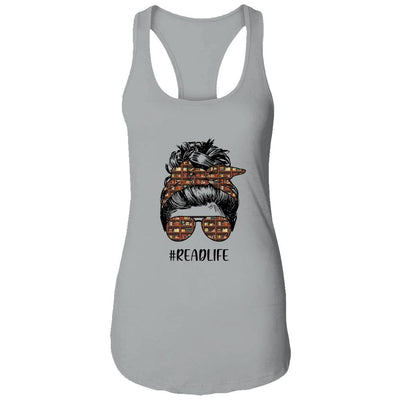 Read More Books Teacher Messy Bun Life Hair Glasses Reading-T-Shirt & Tank Top-Women's Ideal Racerback Tank-Heather Grey