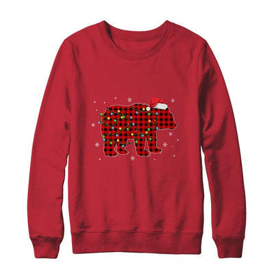 Red Plaid Bear Christmas Lights Santa Hat Pajamas-T-Shirt & Sweatshirt-Crewneck Sweatshirt-Red
