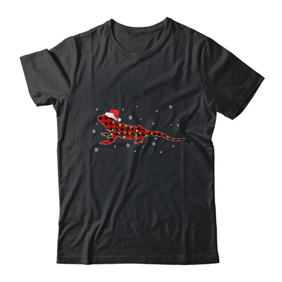 Red Plaid Bearded Dragon Christmas Lights Santa Hat Pajamas-T-Shirt & Sweatshirt-Classic T-Shirt-Black