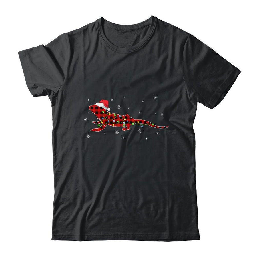 Red Plaid Bearded Dragon Christmas Lights Santa Hat Pajamas-T-Shirt & Sweatshirt-Classic T-Shirt-Black