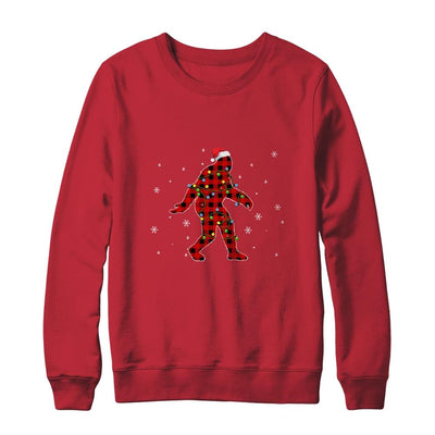 Red Plaid Bigfoot Christmas Lights Santa Hat Pajamas-T-Shirt & Sweatshirt-Crewneck Sweatshirt-Red