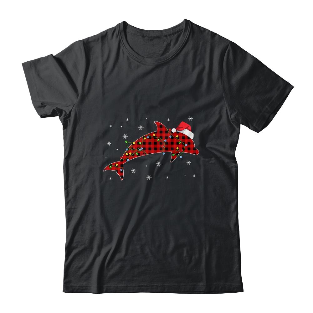 Red Plaid Dolphin Christmas Lights Santa Hat Pajamas