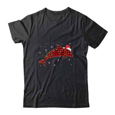 Red Plaid Dolphin Christmas Lights Santa Hat Pajamas-T-Shirt & Sweatshirt-Classic T-Shirt-Black