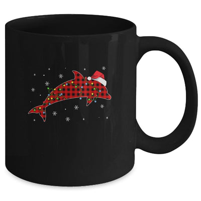 Red Plaid Dolphin Christmas Lights Santa Hat Pajamas Mug-Coffee Mug-Mug-Black